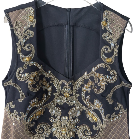 Nice Istanbul - Black Mini Dress With Breaded Gold Art Deco size 6 - Picture 3 of 8